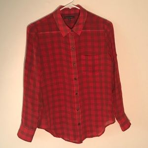 Madewell red checkered silk blouse
